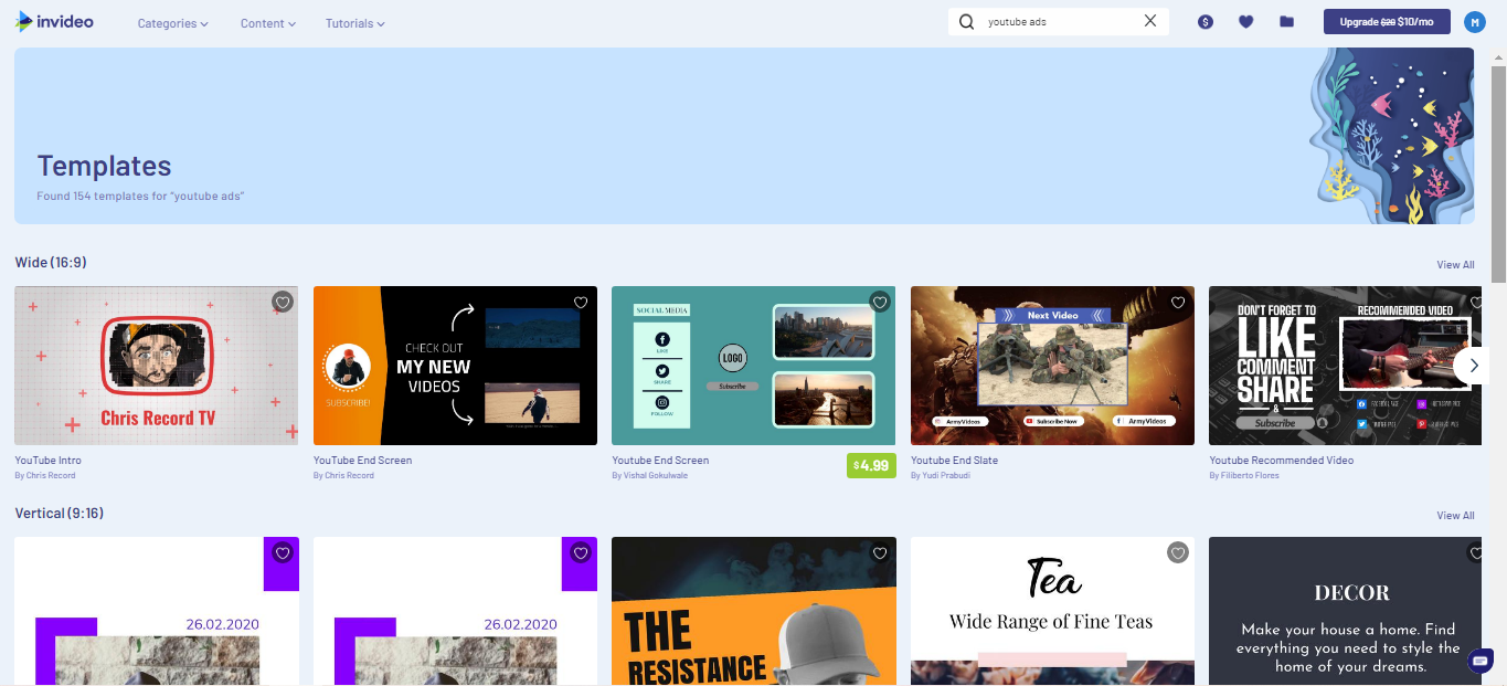 InVideo YouTube Ads Templates